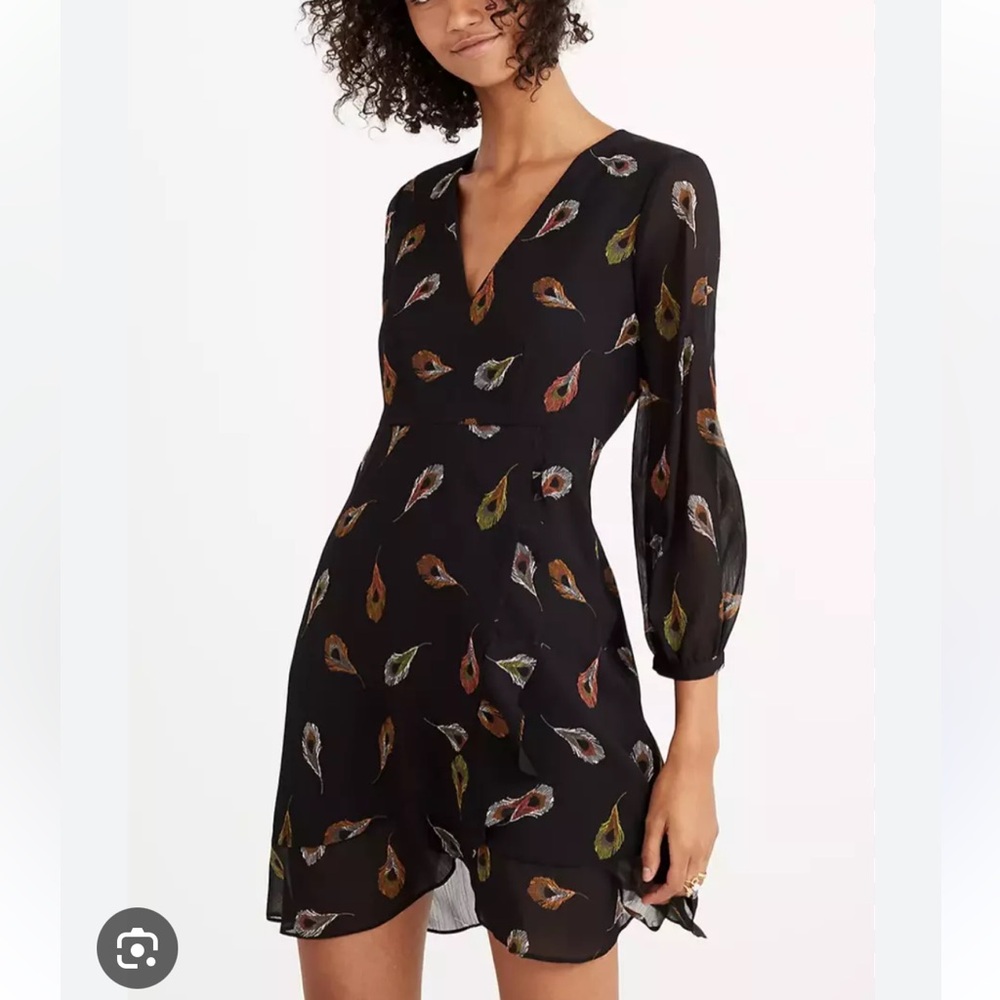 Madewell long sleeve feather print dress